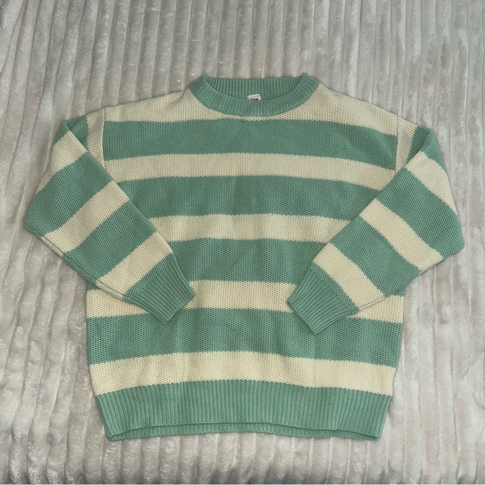Sew in Love Thick Knit Mint Green and Ivory Striped Sweater Size Medium